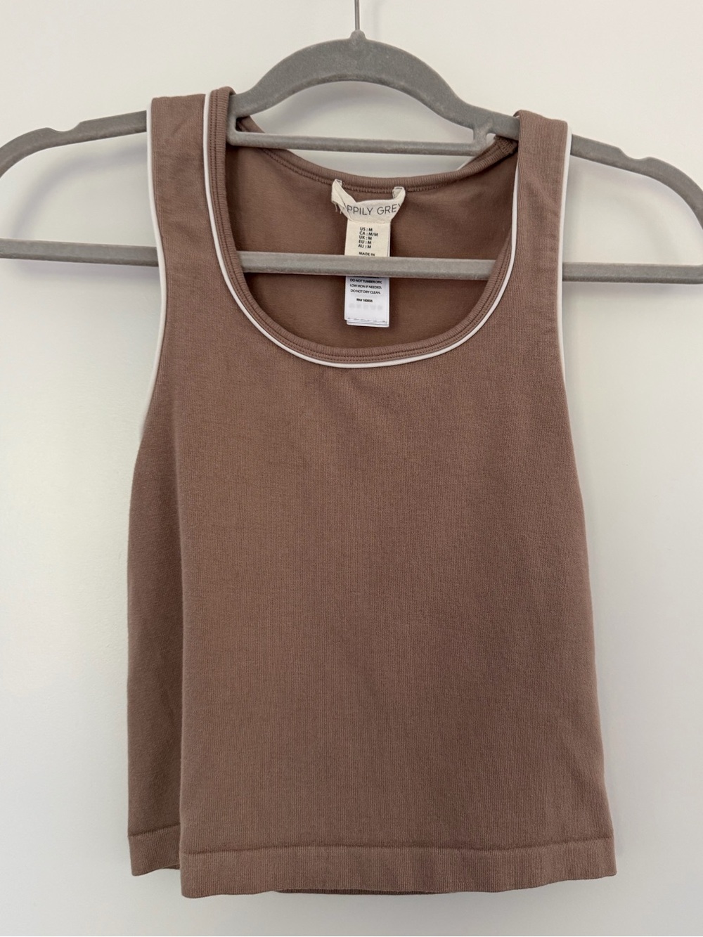 Taupe Tank with White Piping